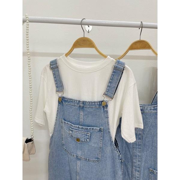 Váy yếm bò dáng suông trơn style basic Hàn Quốc