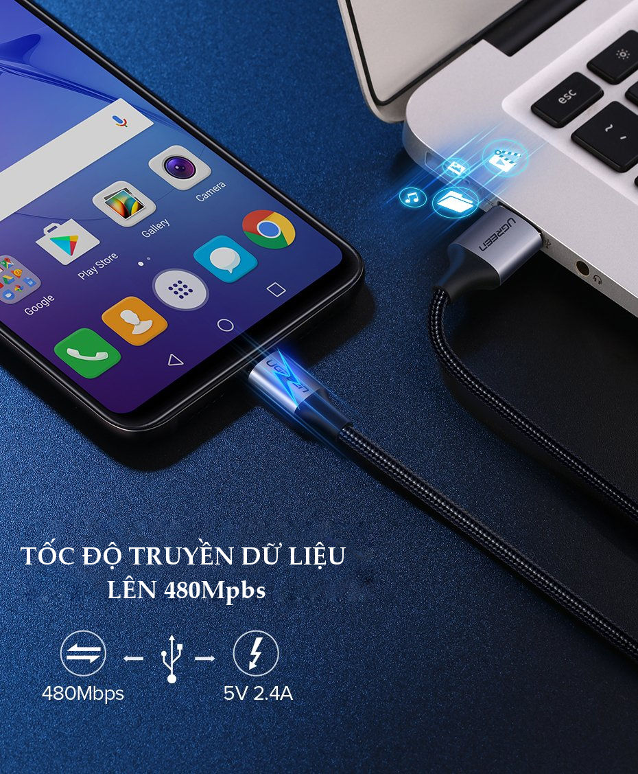 Dây cáp sạc nhanh Micro USB Ugreen US290 dài 3m, vỏ sợi bện siêu bền - Hàng nhập khẩu chính hãng