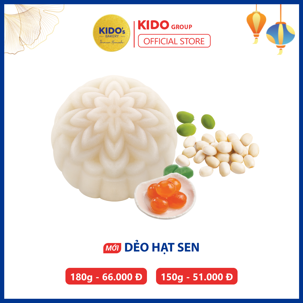 Bánh trung thu Dẻo Hạt sen 1 Trứng KIDO’s Bakery 180g (Tặng kèm hộp cao cấp-chỉ nhận đơn 2 bánh và 4 bánh)