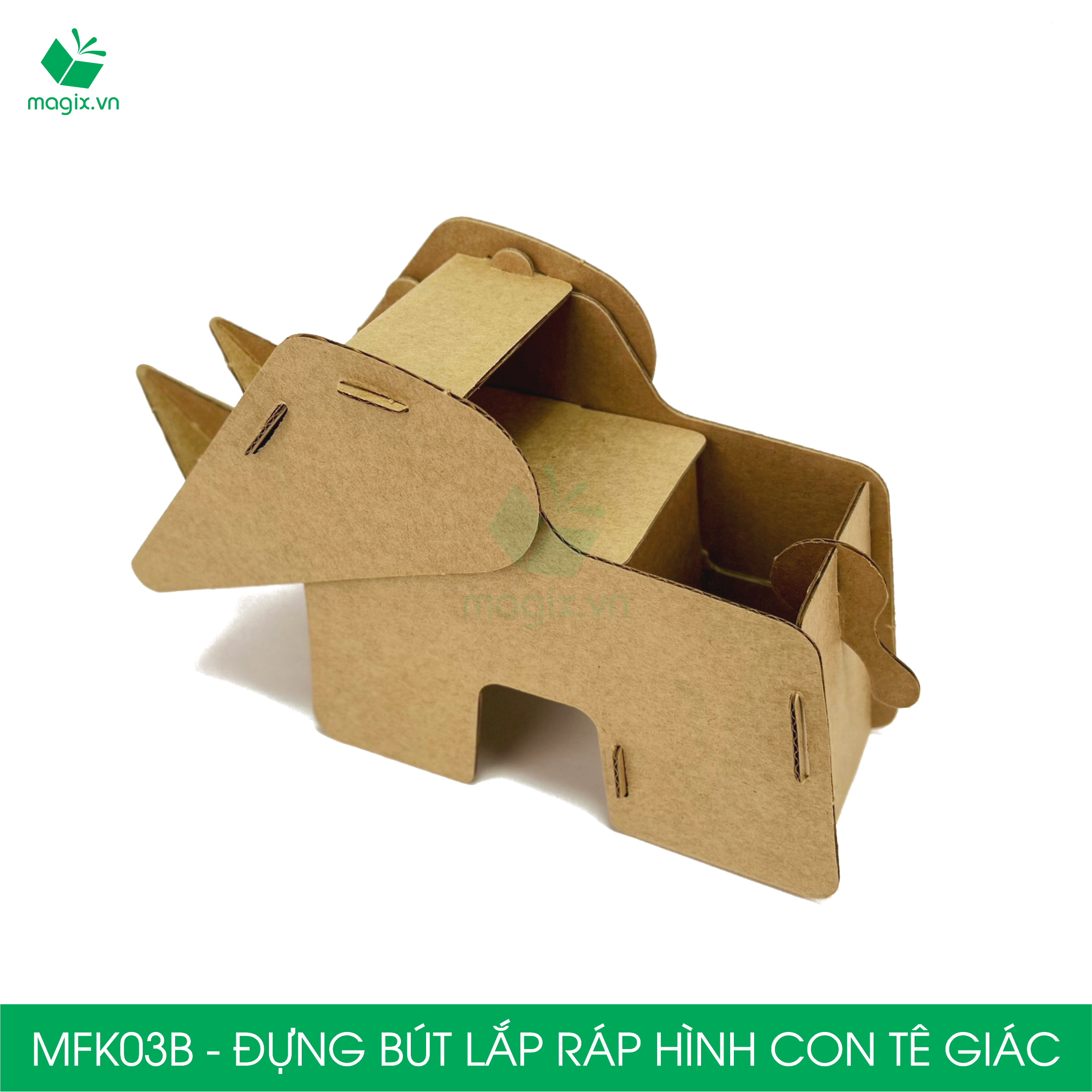 MFK03B - Đựng bút lắp ráp hình con tê giác, đồ đựng bút hình thú bằng giấy carton siêu cứng