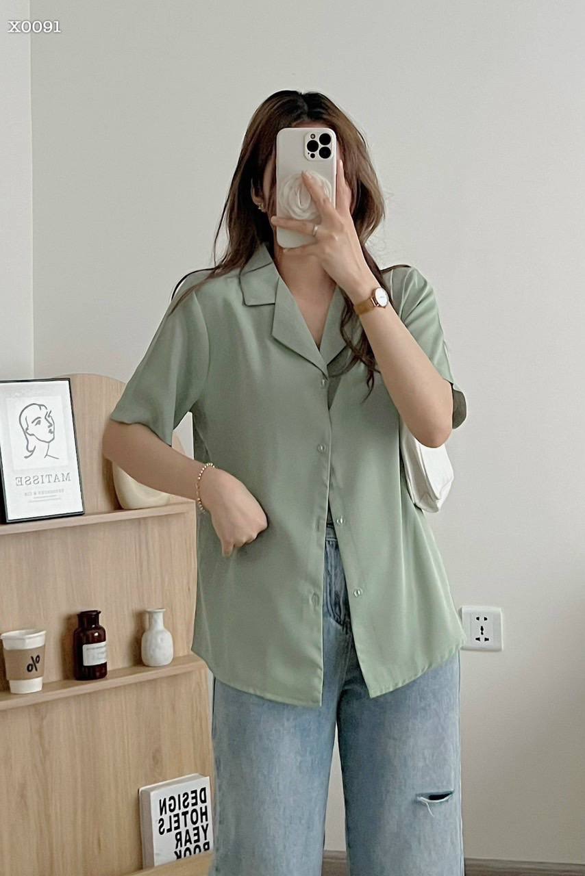 ÁO SƠ MI NỮ KIỂU RETRO BLAZER VEST TAY NGẮN SUÔNG TRƠN RỘNG BASIC CƠ BẢN ĐI CHƠI DẠO PHỐ ĐI LÀM CÔNG SỞ ĐI HỌC