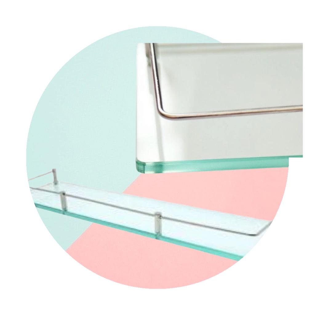 Kệ kính nhà tắm 10ly để dầu gội, mỹ phẩm thanh chắn kim loại inox 304 không rỉ sét đi kèm bao gồm ốc-vít, tắc-kê, bát
