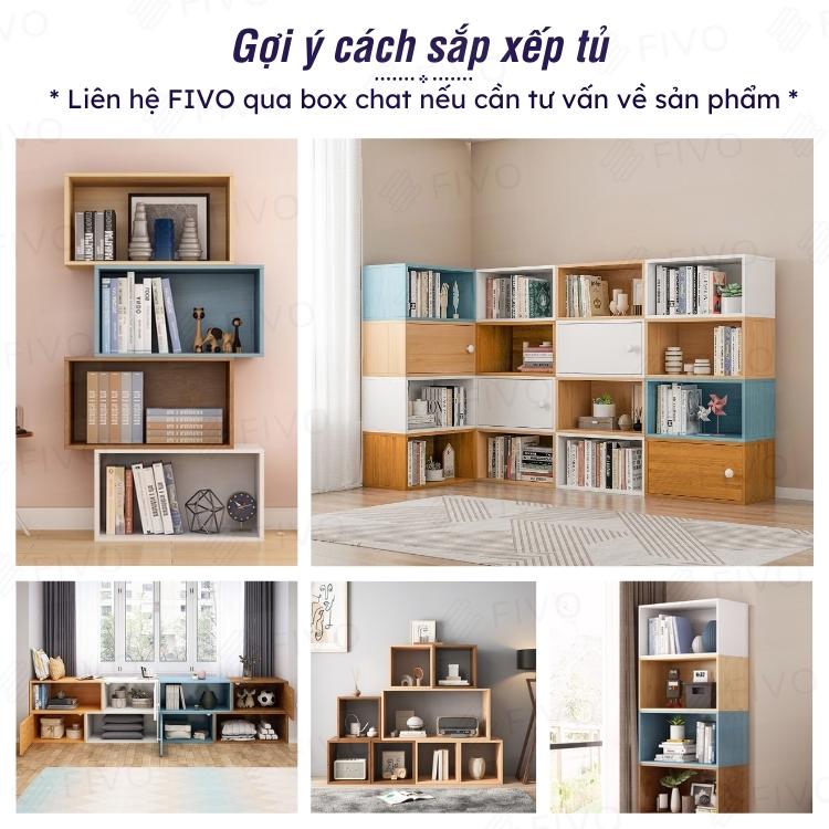 Kệ Sách Gỗ Đa Năng Gỗ MDF FIVO FB03 Không Cửa Dễ Lắp Ráp Nhiều Màu Sắc (60 x 24 x 30 cm)- Hàng Chính Hãng - Màu Vân Gỗ Đậm