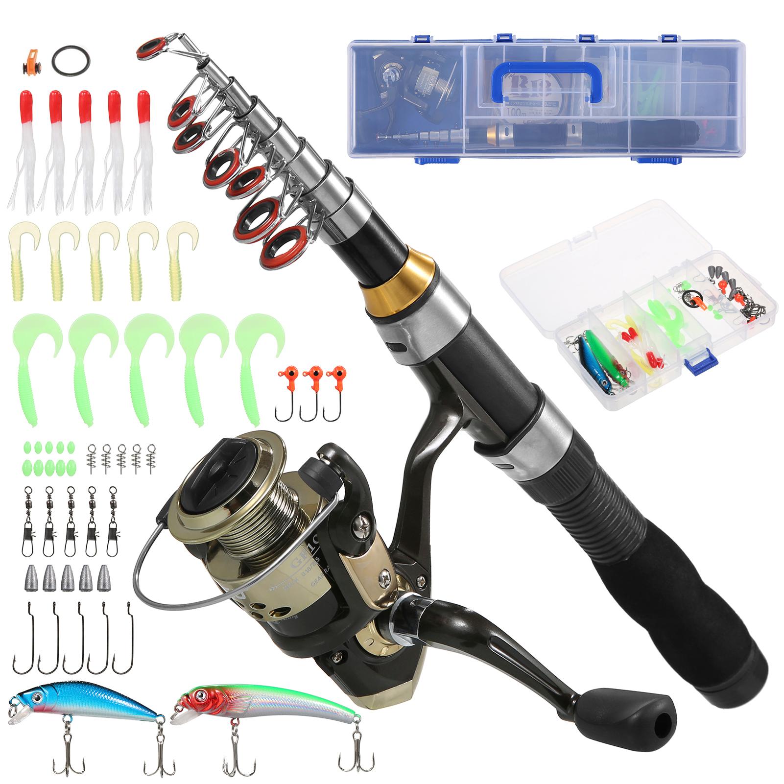 Gofishup Fishing Rod and Reel Combos Telescopic Fishing Pole with Spinning Reel Combo Kit Fishing Line Lures Hooks Swivels Set Fishing Accessories with Tackle Box