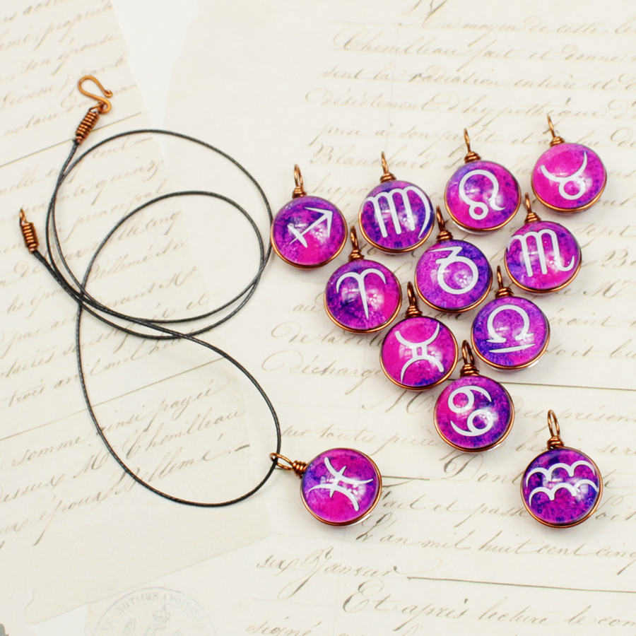 Dây chuyền 2 mặt hình 12 cung hoàng đạo Zodiac màu sắc tươi sáng 14MM-003