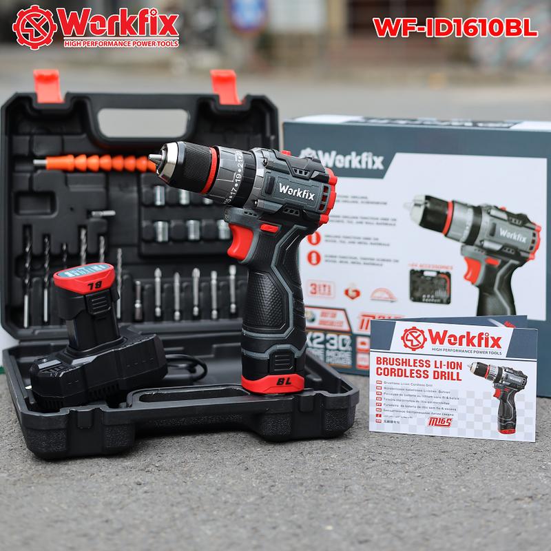 [ TẶNG phụ kiện 24 món] Máy Khoan 3 Chức Năng Workfix 16.8V - WF-ID1610BL - Động Cơ Từ Cao Cấp - 2 Pin 4 Cell  16.8V/2Ah