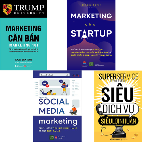 Combo 4 Cuốn Sách Chiến Lược Marketing : Marketing Căn Bản + Marketing Cho Startup + Social Media Marketing Chiến Lược Thu Hút Khách Hàng Trong Thời Đại 4.0 + Siêu Dịch Vụ Siêu Lợi Nhuận