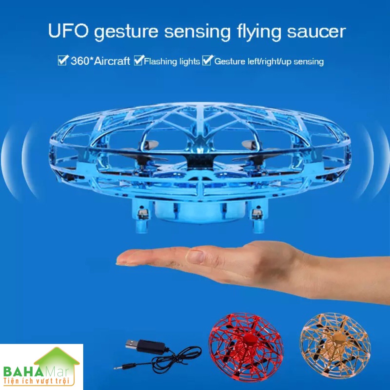 ĐĨA BAY (UFO) LED ĐIỀU KHIỂN ĐỘ CAO BẰNG CẢM ỨNG - ĐỒ CHƠI THÔNG MINH "BAHAMAR" đường kính nhỏ, kết cấu mềm mại, chống va chạm, có cảm ứng hồng ngoại, thích hợp cho cả trẻ em và người lớn