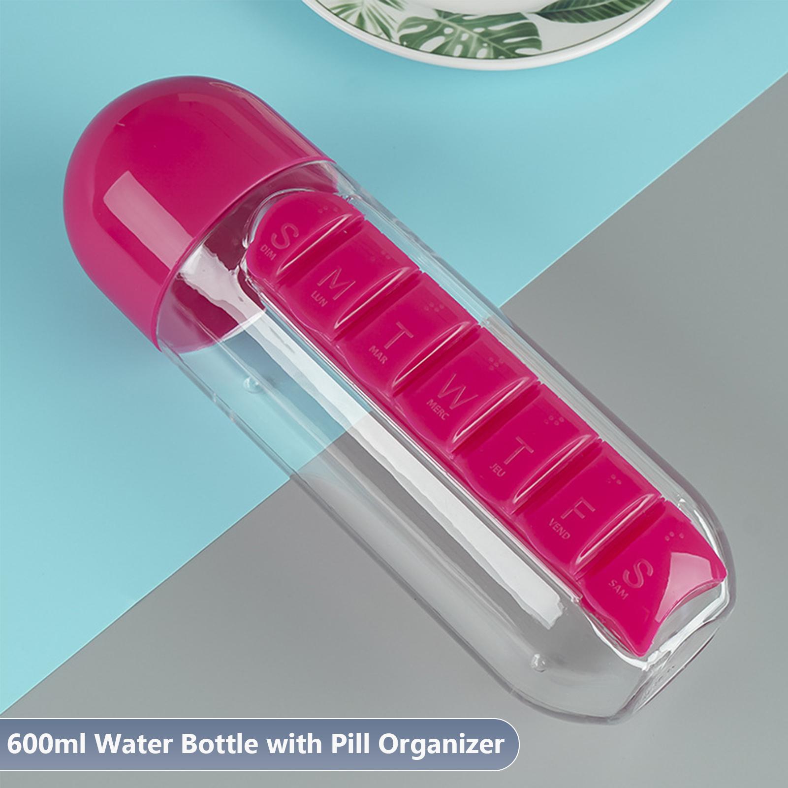 Chai đựng nước 600ml có ngăn đựng nhắc nhở uống thuốc, làm bằng nhựa ABS cao cấp, không mùi, an toàn