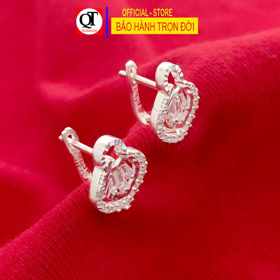 Bông tai nữ phong cách sang trọng chất liệu bạc 925 kiểu khóa bật đeo sát tai đính đá cao cấp trang sức