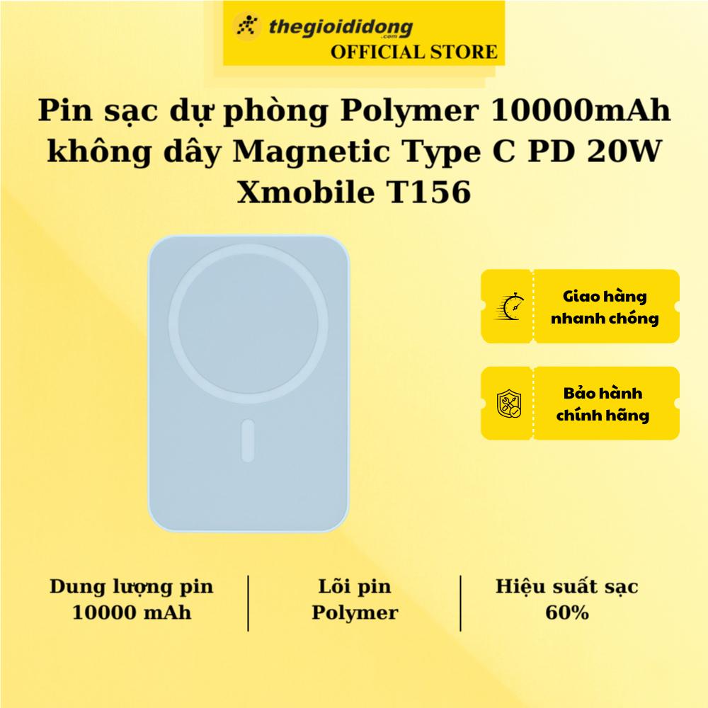 Pin sạc dự phòng Polymer 10000mAh không dây Magnetic Type C PD 20W Xmobile T156 - Hàng Chính Hãng