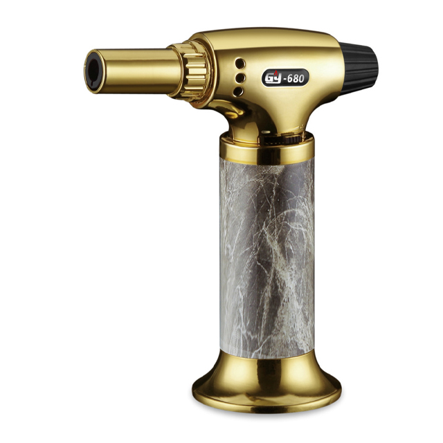 Vỏ Hột Quẹt Bật Lửa Khò Để Bàn 1 Tia GY680 Thân Ốp Ngọc Vân Loang Đẹp Độc Lạ - Dùng Gas Cao Cấp