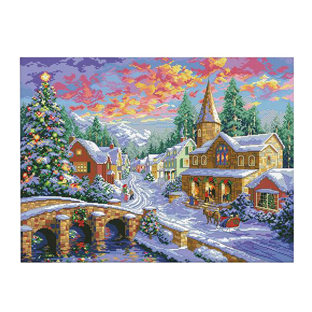 11CT 67x52cm Stamped Cross Stitch Kits Pre-Printed Pattern - Winter Village