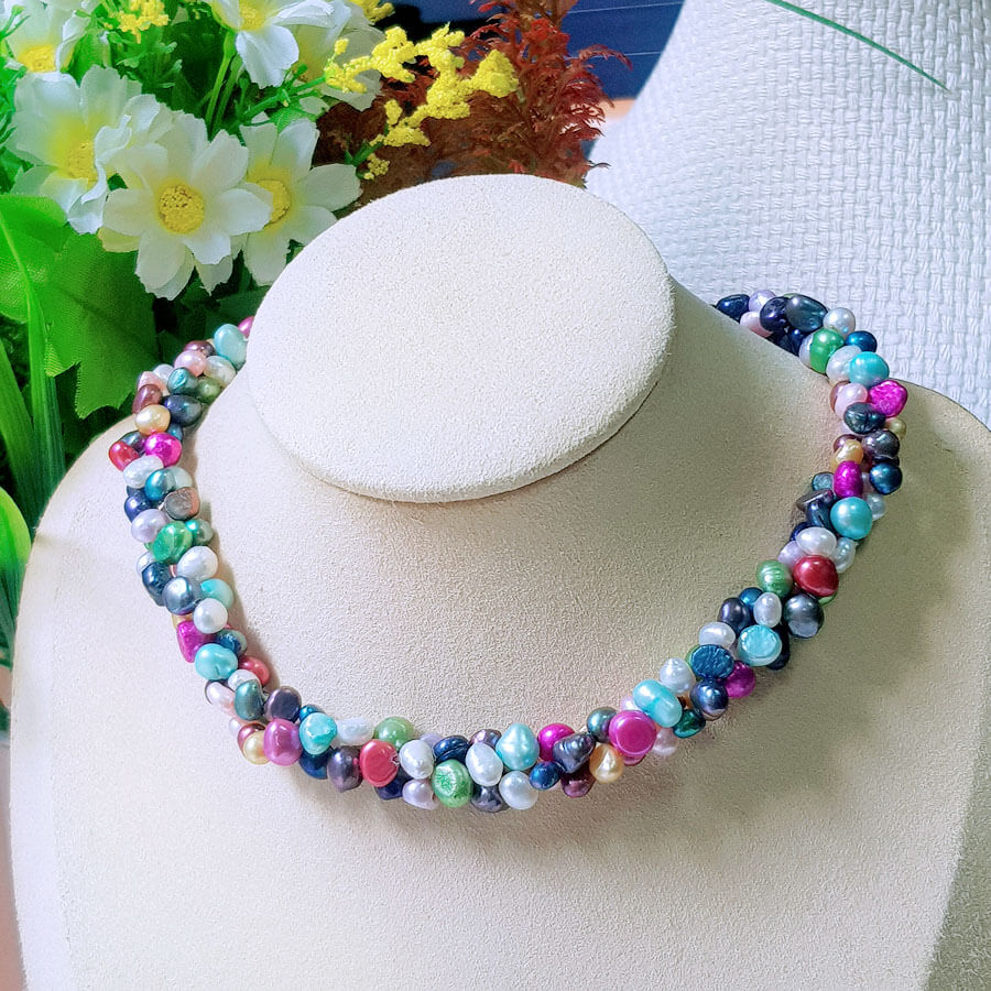 Bộ Trang Sức Ngọc Trai Nước Ngọt Thiên Nhiên Cao Cấp 3M - Chuỗi 3 Hàng Sang Trọng - Trang Sức Cô Tấm - MColor PEARL (6-7ly) - CTJ3113