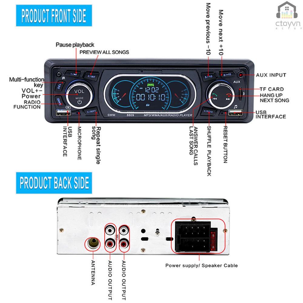 Máy nghe nhạc MP3 SWM 8809 Bluetooth kèm micro và điều khiển từ xa cho xe hơi
