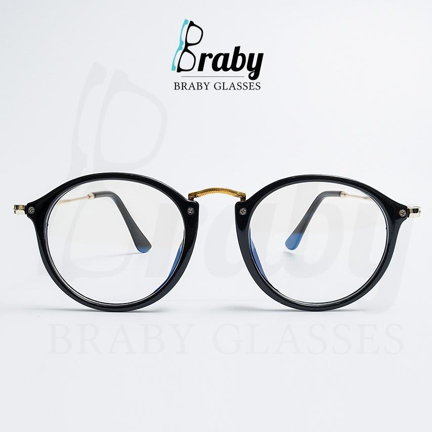 Gọng kính cận nam nữ tròng mắt tròn 2 màu nâu đen chống ánh sáng xanh Braby kiểu dáng mảnh thời trang MK32