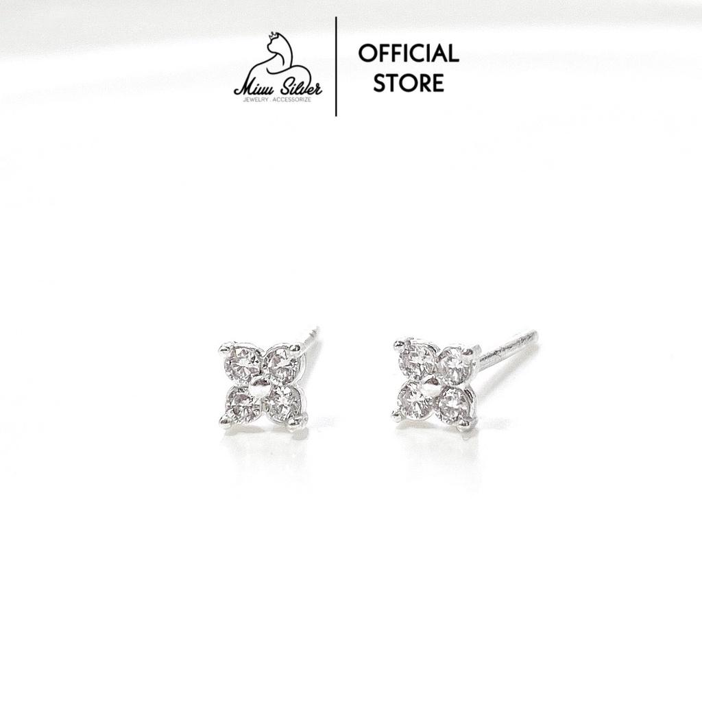 Bông tai bạc nữ 925 Miuu Silver, khuyên tai hoa nhí đính đá