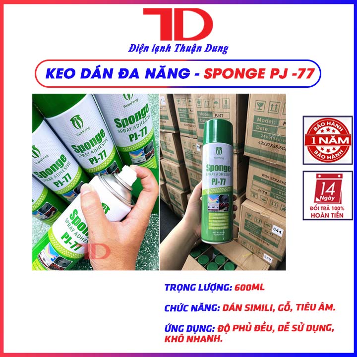 Keo dán xốp, dán tường, giấy, mút, gỗ dạng keo xịt đa năng chuyên dụng dạng xịt PJ77 Lọ 600ml, Điện lạnh Thuận Dung