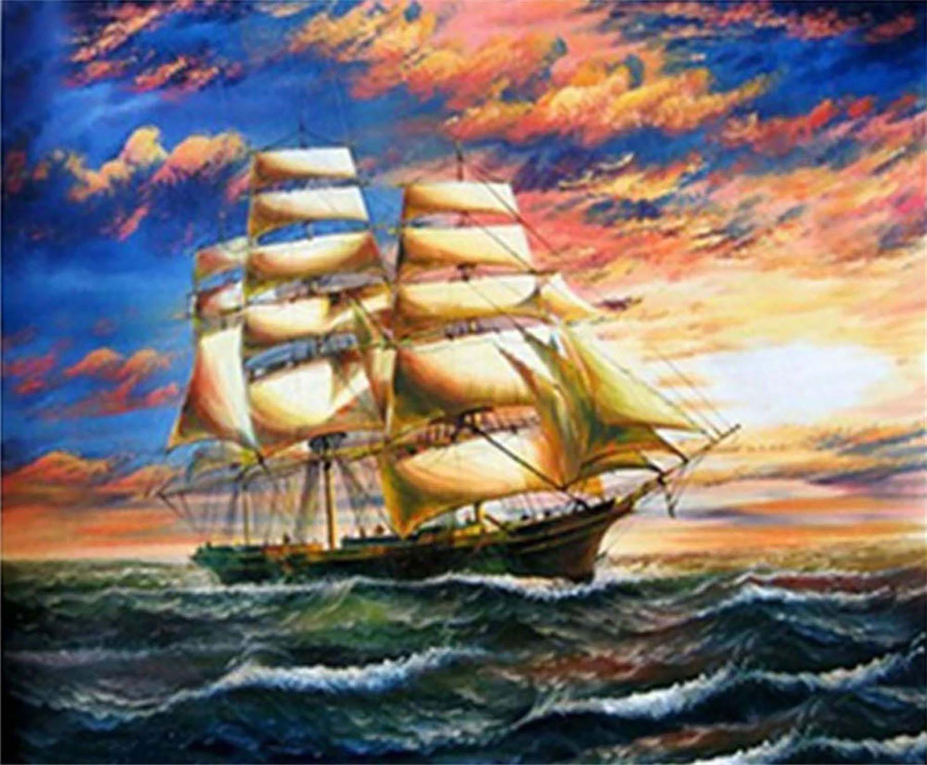 Bimkole 5D Diamond Painting Sea Sailing Full Drill by Number Kits DIY Rhinestone Pasted 12x16inch