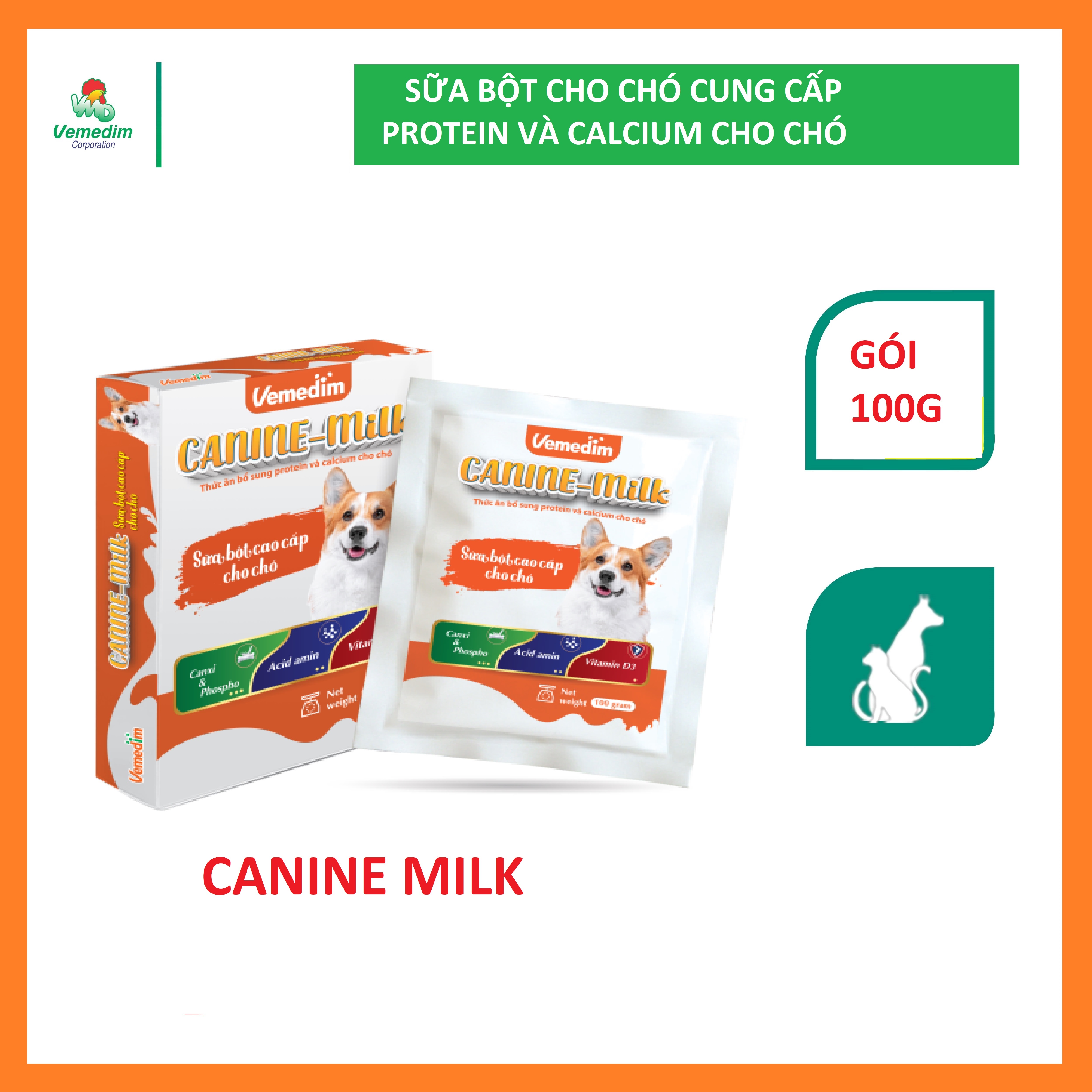 Vemedim Canine milk sữa bột bổ sung protein và calcium cho chó, an toàn khỏe mạnh, gói 100g
