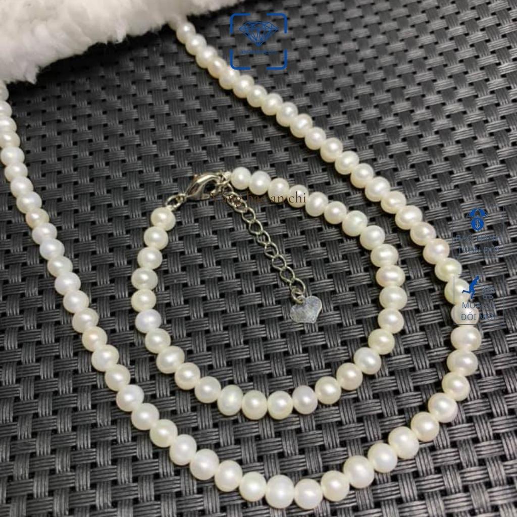 Vòng tay - Vòng cổ chocker trai thật 6mm mix dây khóa 10k, có giấy bảo hành của tiệm vàng. Trang sức Anchi