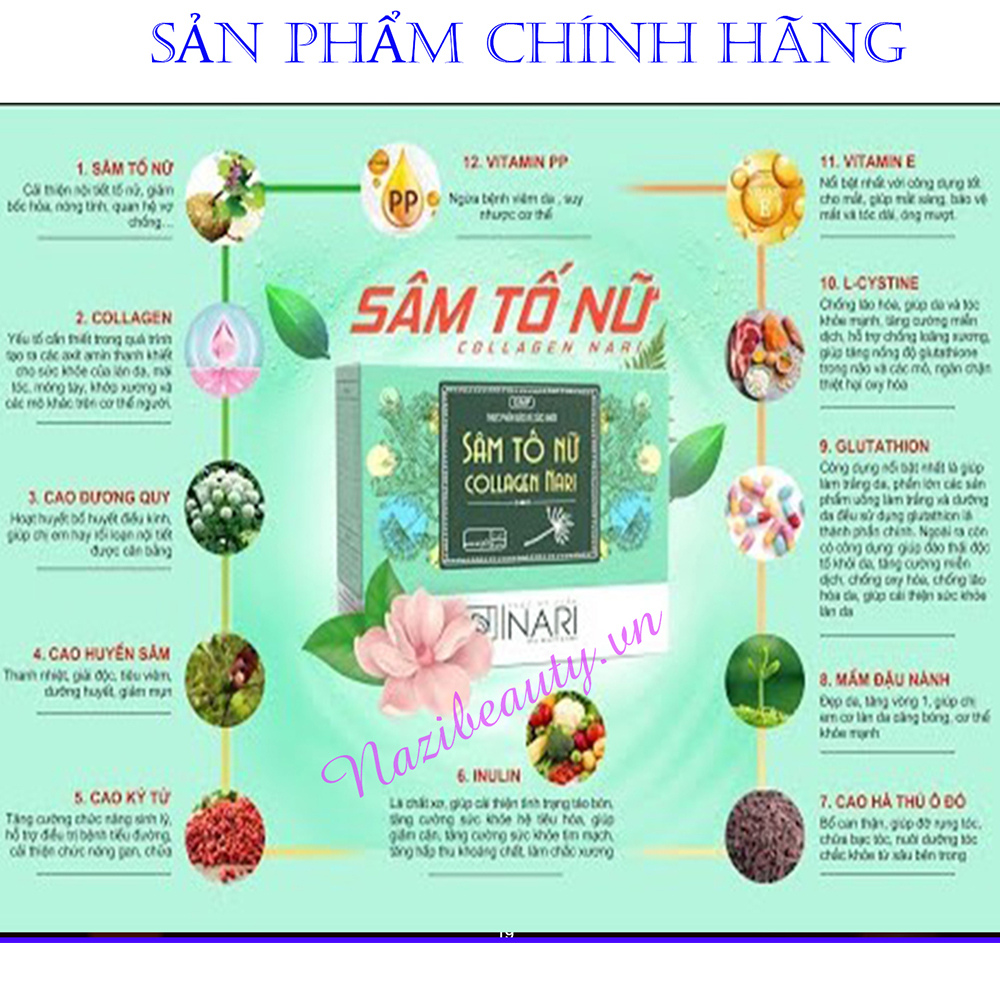 Sâm Tố Nữ collagen Nari dưỡng nhan an thần ổn định nội tiết tố giảm lão hóa giữ lửa hạnh phúc 28 Gói