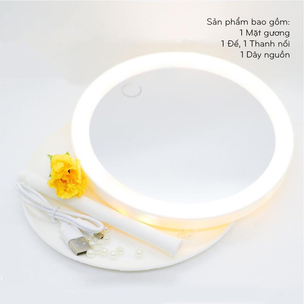 Gương Để Bàn Trang Điểm Có Đèn Led Cảm Ứng 3 Chế Độ Ánh Sáng Gương MakeUp