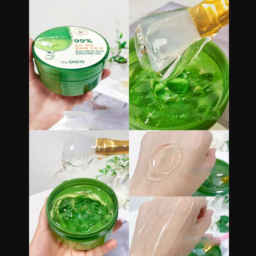 Gel dưỡng ẩm và làm dịu da The Saem Pink Aloe Aqua Gel Hàn Quốc 300ml