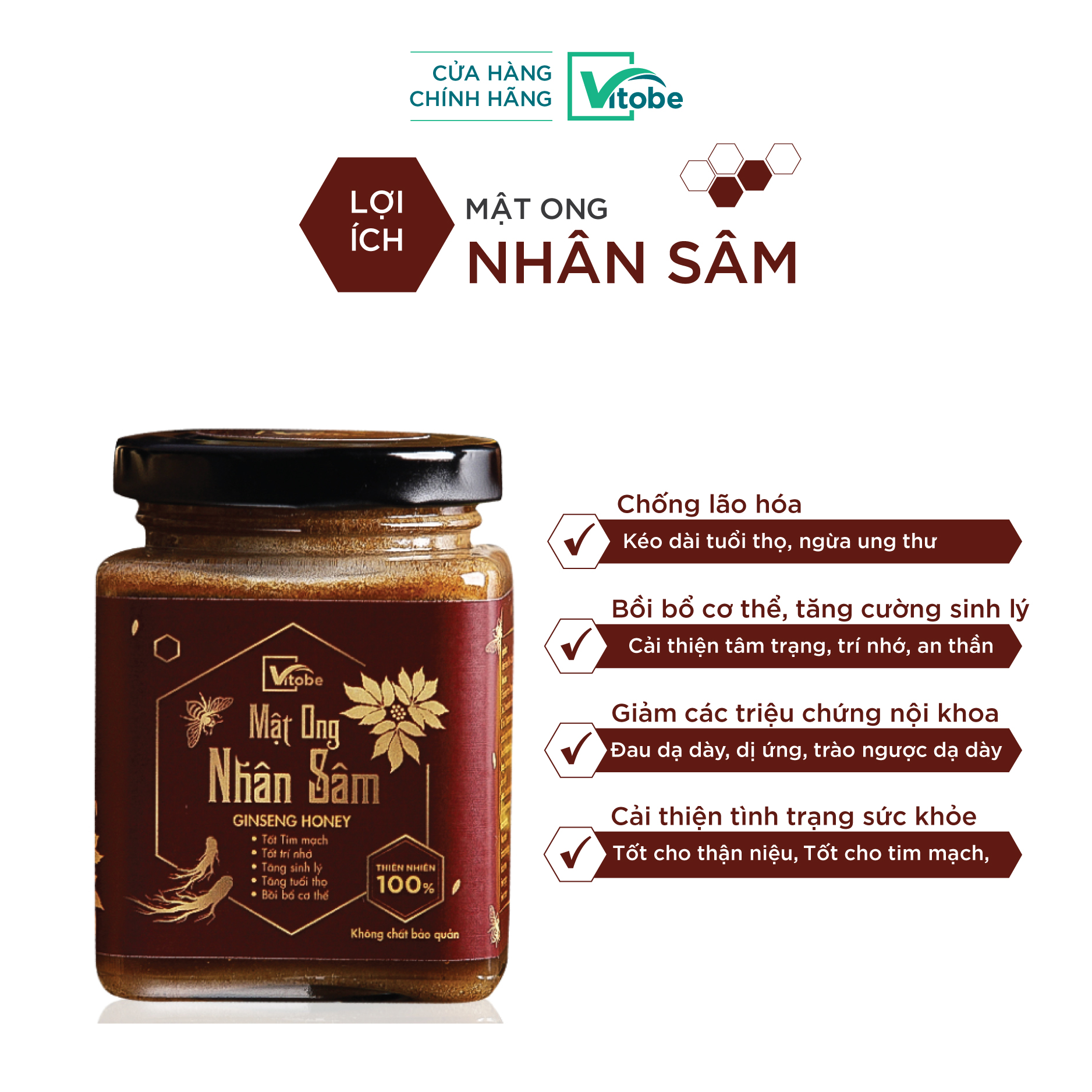 Mật Ong Nhân Sâm Vitobe (300gr) - Hữu Cơ 100%