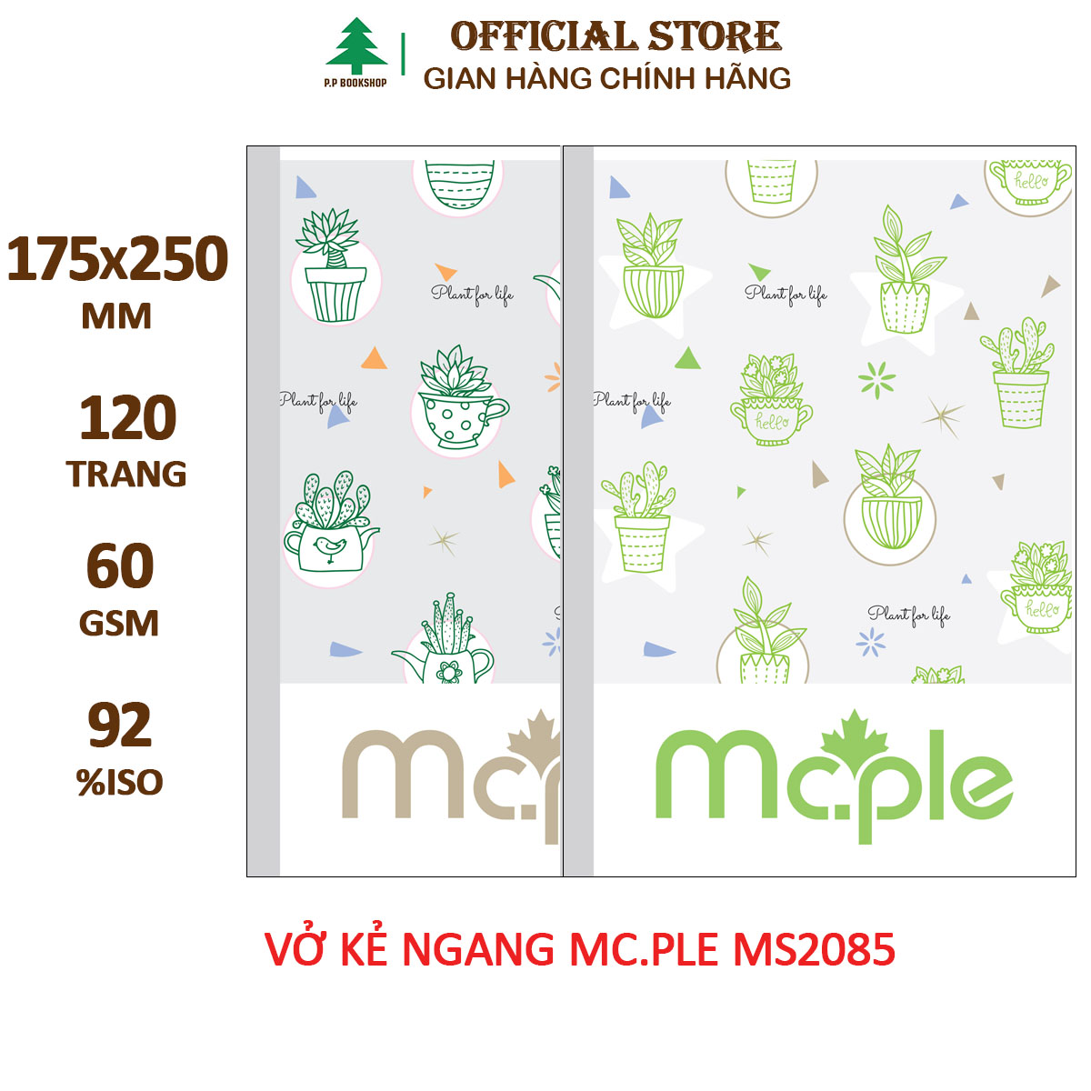 [THIẾT KẾ 2024] Vở kẻ ngang B5 MC.PLE Mc.ple 120 trang PLANT FOR LIFE MS2085, định lượng 60gsm, độ trắng 92% ISO - Sổ tập vở chất lượng, bám mực tốt