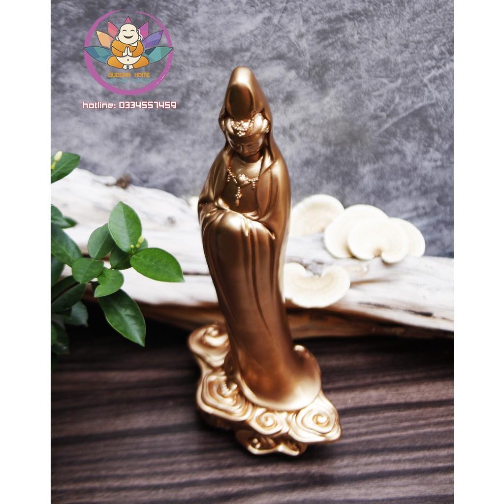 Tượng Mẹ Quan Âm cao 40cm màu vàng đồng gold trang trí nội thất nhà cửa- phong thủy- thờ cúng