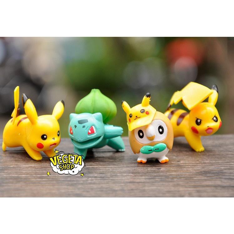 Mô hình Pikachu - Trọn bộ 8 mô hình Pikachu Bubasaur Squirtle Eevee Psyduck Rowlet - Cao khoảng 3.5 ~ 5cm