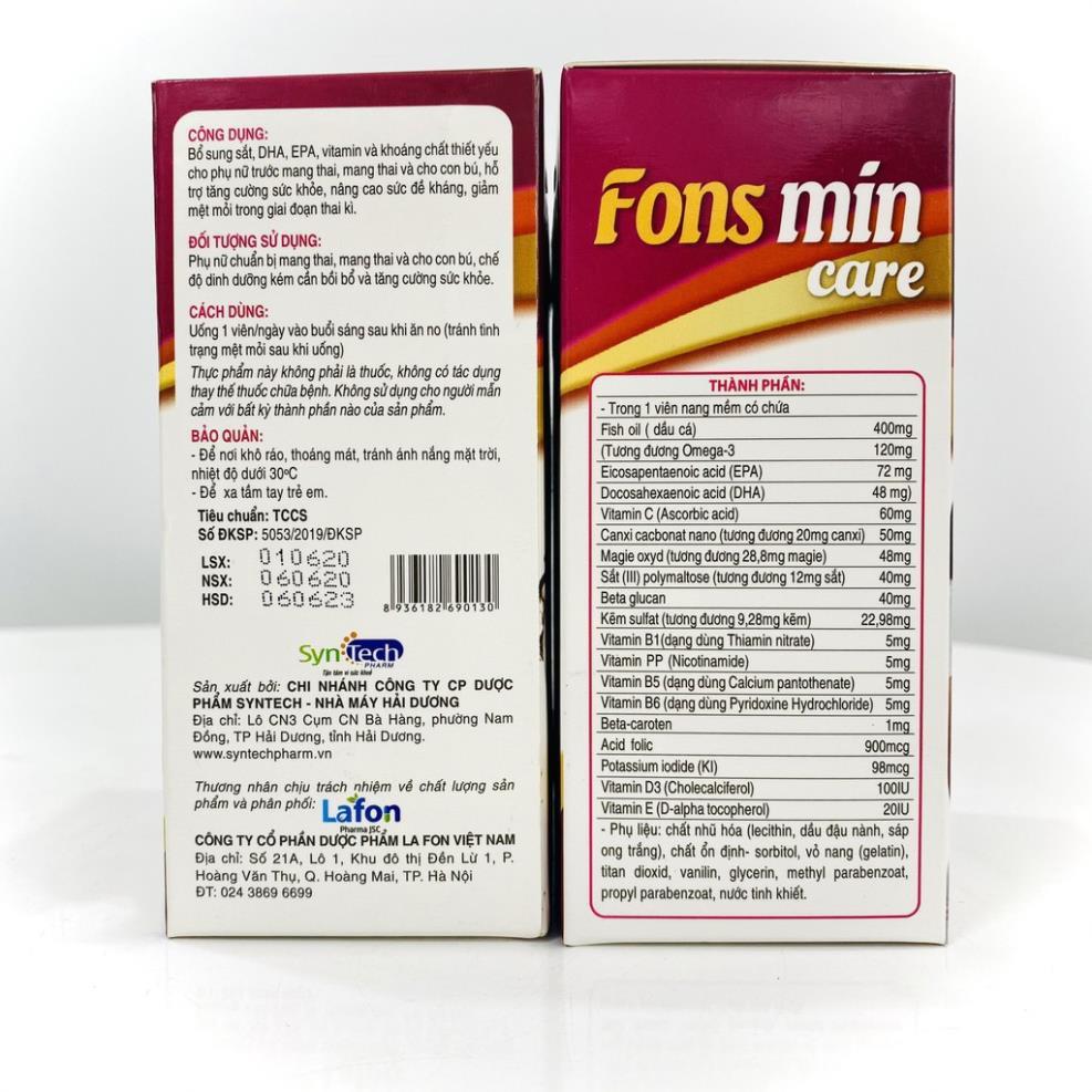 Bổ sung DHA, EPA, Vitamin và khoáng chất cho bà bầu - Fons Mincare 30 viên