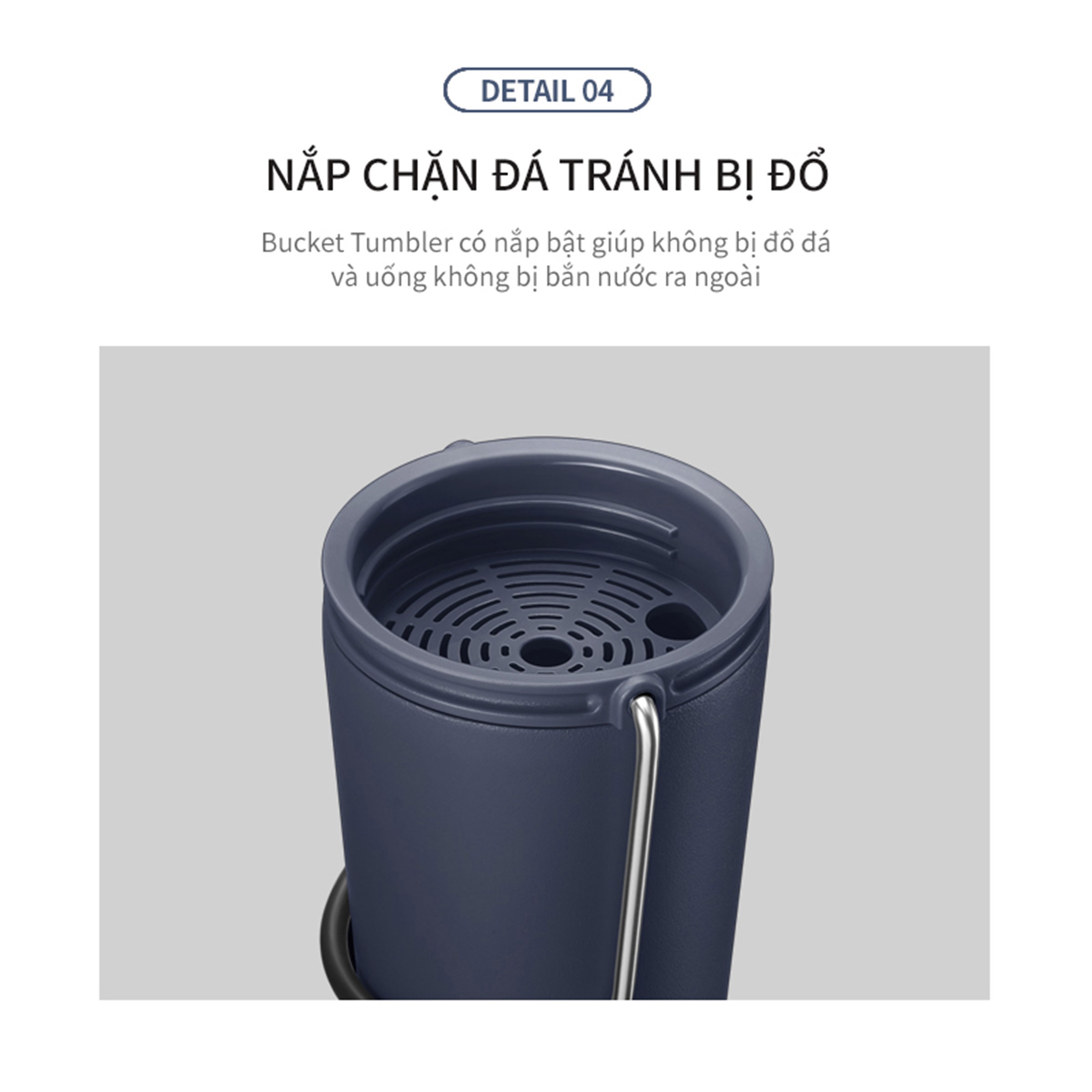 Bình giữ nhiệt Lock&amp;Lock Bucket Tumbler Nắp đậy có ống hút - Màu xanh navy LHC4268NVY 540ml - Hàng chính hãng thép không gỉ quai xách tiện lợi - JoyMall