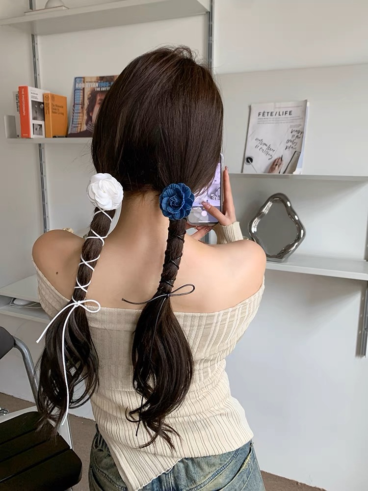 Vòng cổ chocker hoa jean cột nơ hottrend