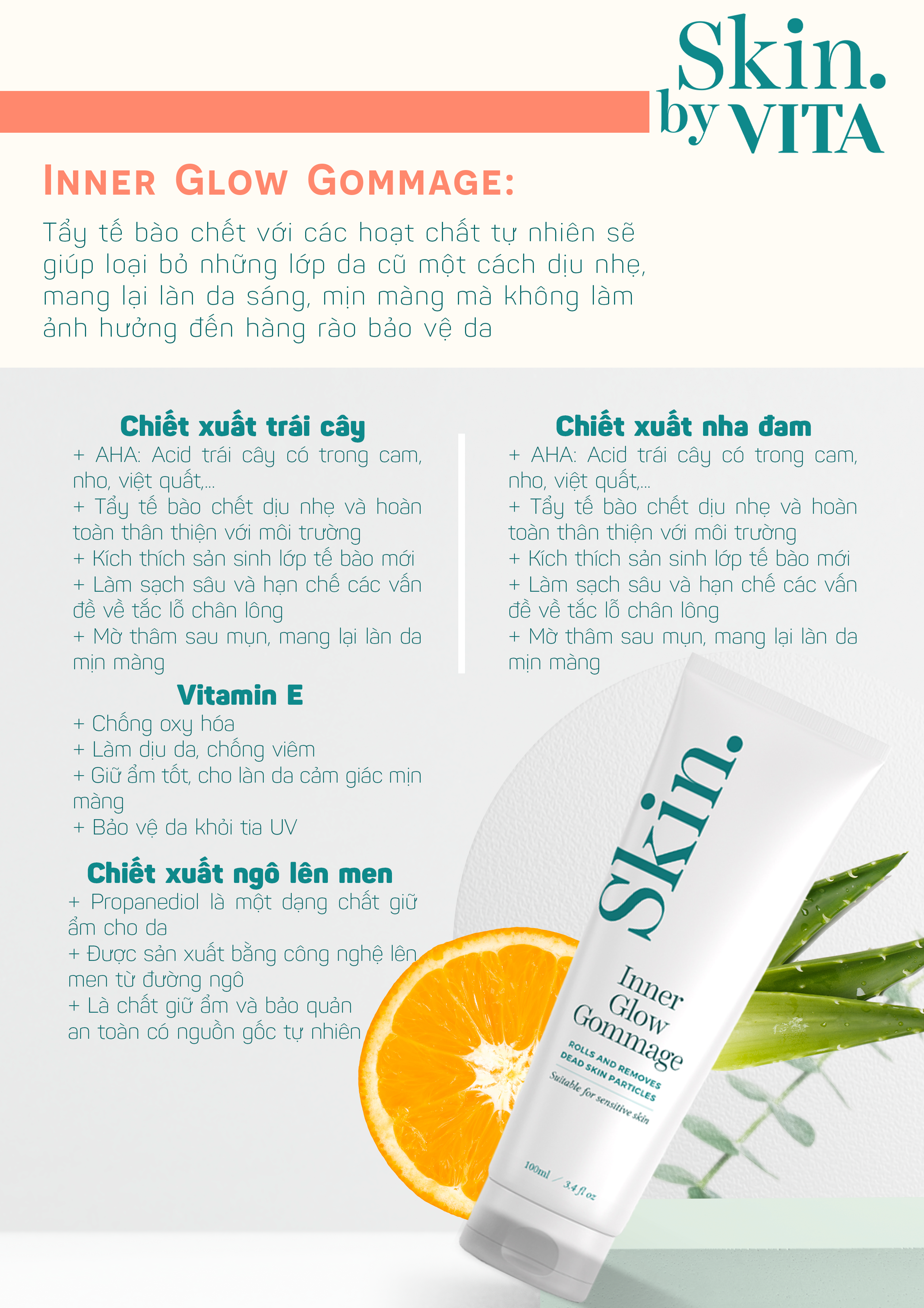 Bộ 02 sản phẩm Tẩy tế bào chết và Sữa rửa mặt làm sạch da chuyên sâu Skin by VITA dành cho mọi loại da