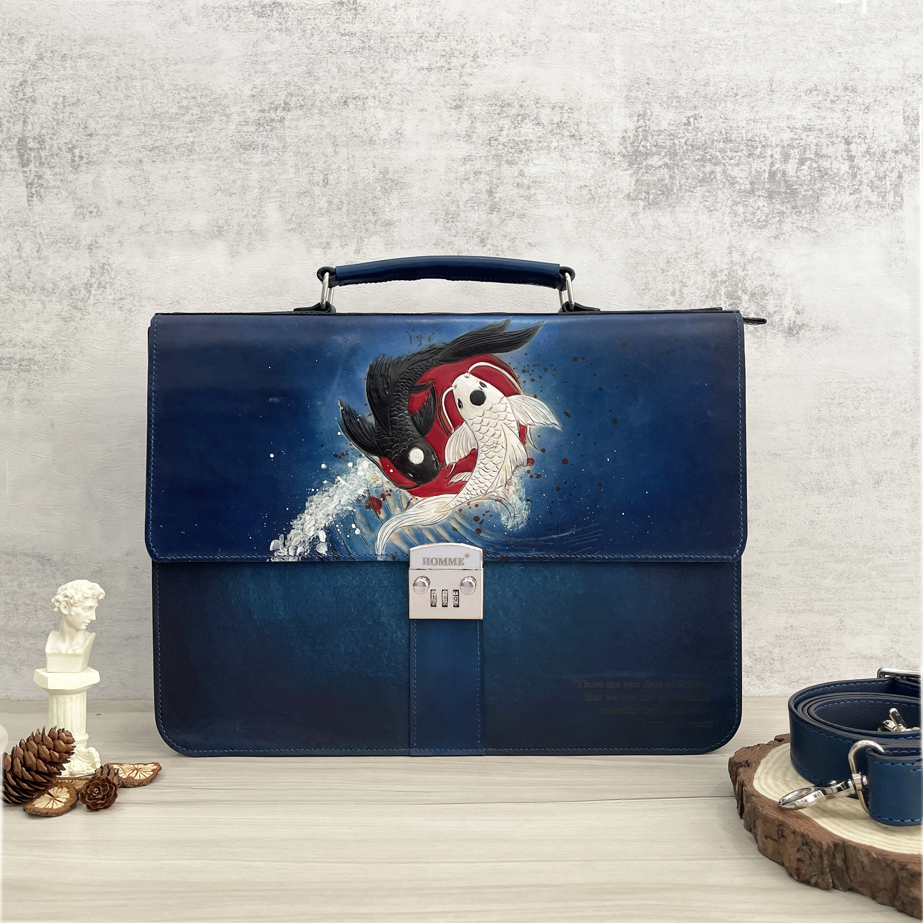 Cặp da điêu khắc Homme Handcrafted-carved Briefcase - version Koinobori Japan