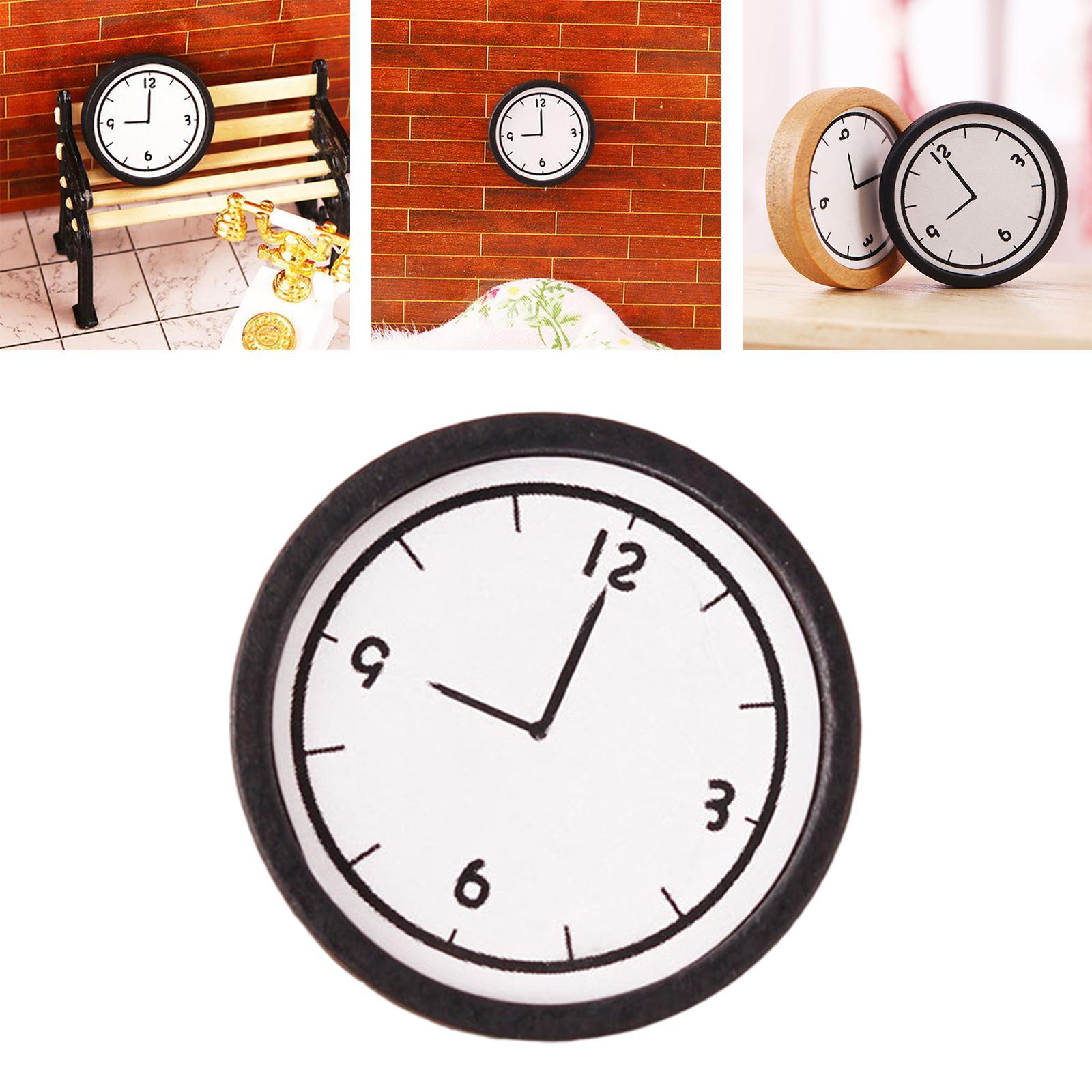 2PCS Round Wood Wall Clock Miniature for 1:12 Dollhouse Furniture Model Toy