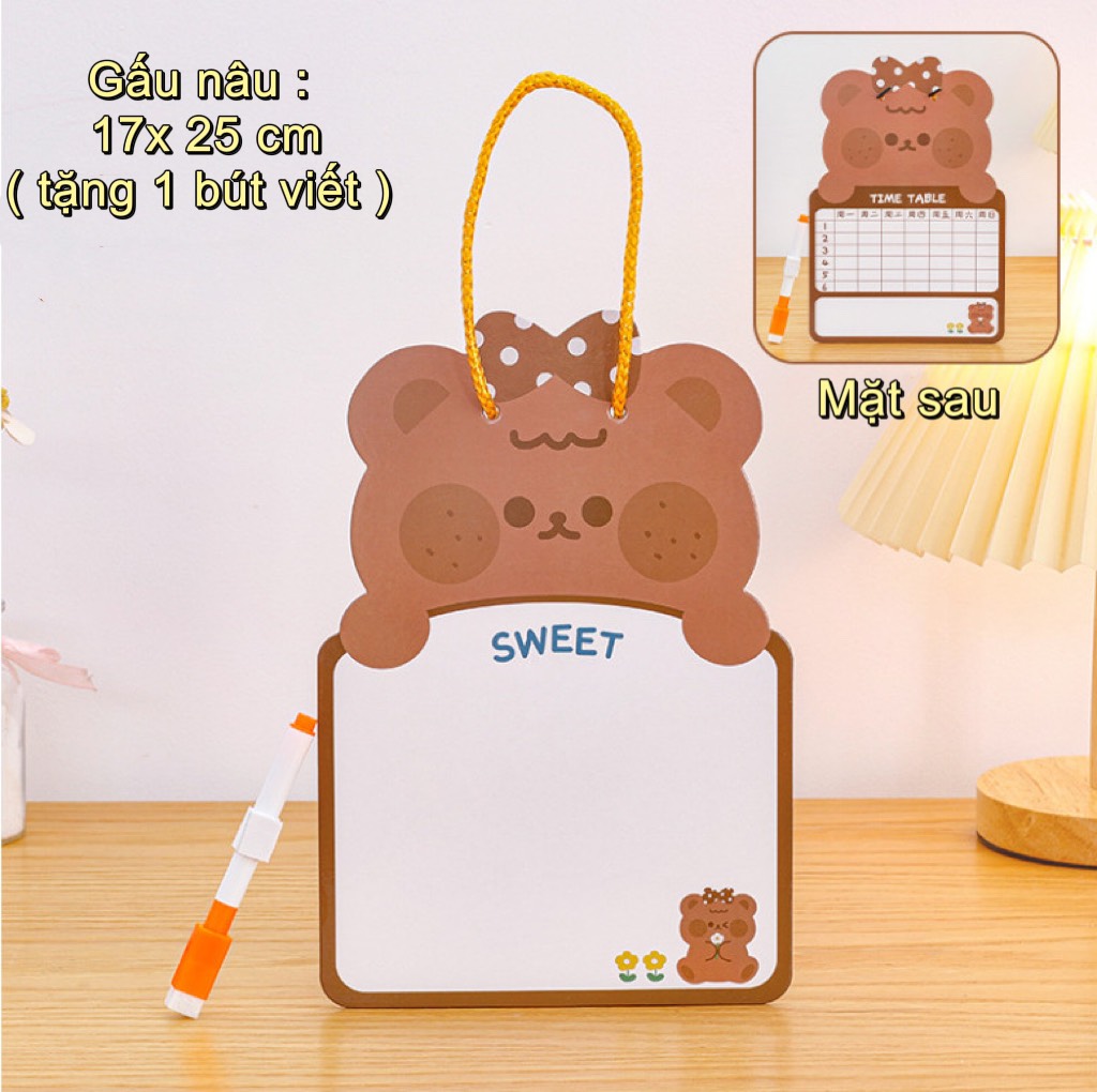 Bảng thời khóa biểu viết tay 2 mặt tặng kém quà ghi kế hoạch treo bàn học trang trí con vật cute đẹp giá rẻ học sinh