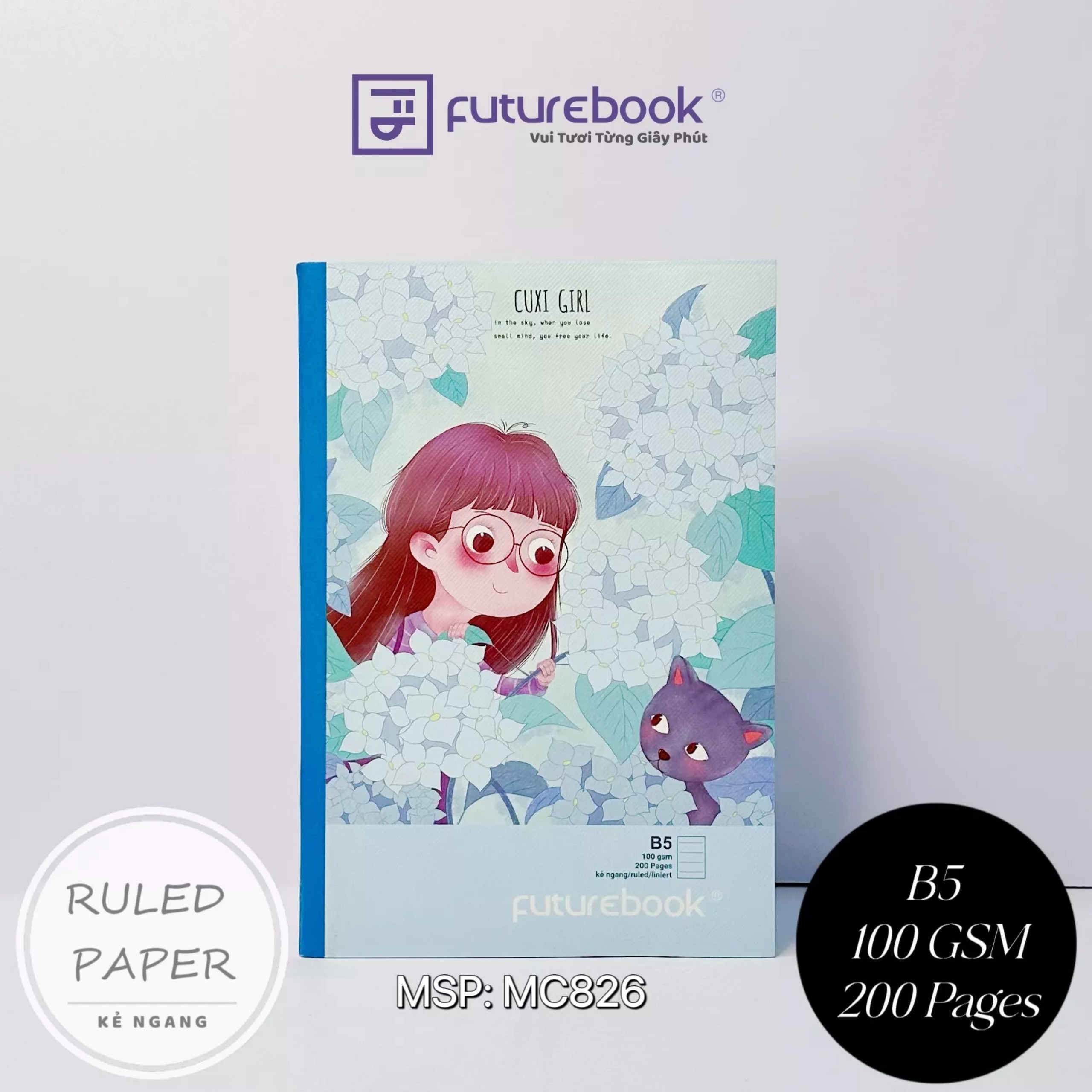 Vở May Chỉ Cao Cấp CUXI GIRL- B5- Kẻ Ngang- 100 gsm- Phong cách Hàn Quốc. VPP FUTUREBOOK. Giao ngẫu nhiên.