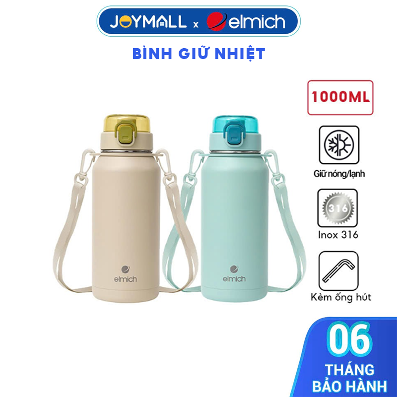 Bình Giữ Nhiệt Inox 316 Elmich EL0916 1.1L, Hàng Chính Hãng, Kèm Dây Đeo Và Ống Hút - JoyMall