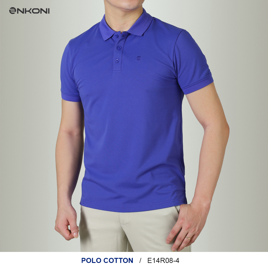 Hình ảnh Áo Polo Nam Enkoni Vải Cotton Thoáng Mát Xanh Tím