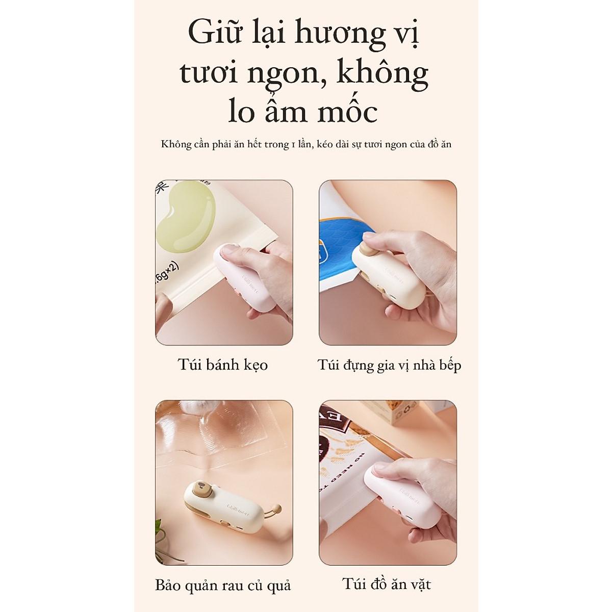 Máy Hàn Miệng Túi Cầm Tay Cute, Máy Ép Miệng Túi Sạc Pin Tích Hợp Nam Châm Kèm Đầu Cắt Tiện Dụng - Hàng Chính Hãng