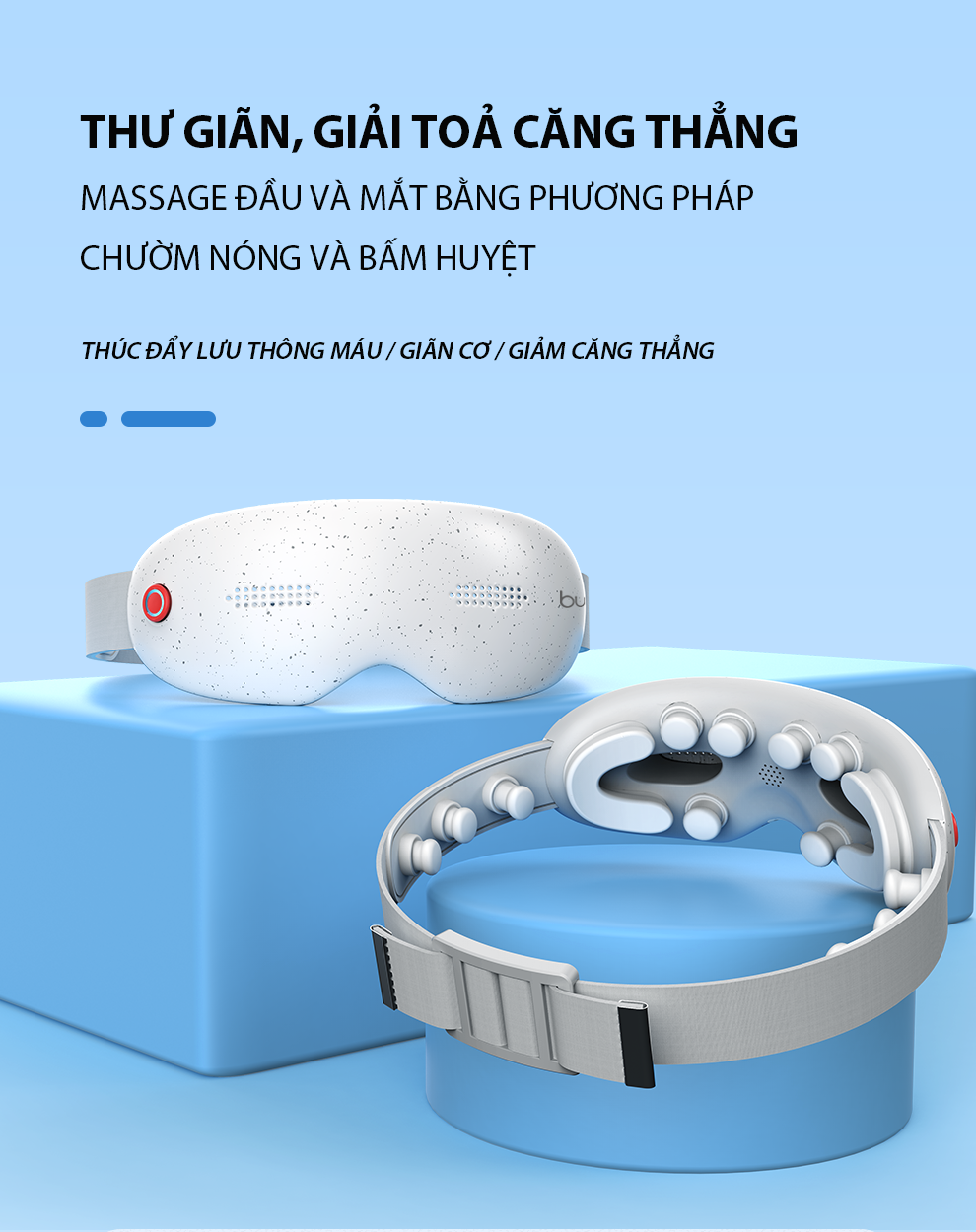 Máy massage Mắt đa năng BUMAS BE01 - Mát xa chườm nóng - 5 chế độ tùy chọn - Kết nối Bluetooth nghe nhạc - Không che tầm nhìn - Phát giọng nói tiếng Việt - Hàng Chính Hãng