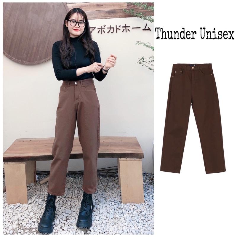 Quần Jean Nữ Dáng Baggy Ống Suông Basic ThunderUnisex Chất Vải Dày Dặn Mềm Mại Phong Cách Ulzzang Fullsize