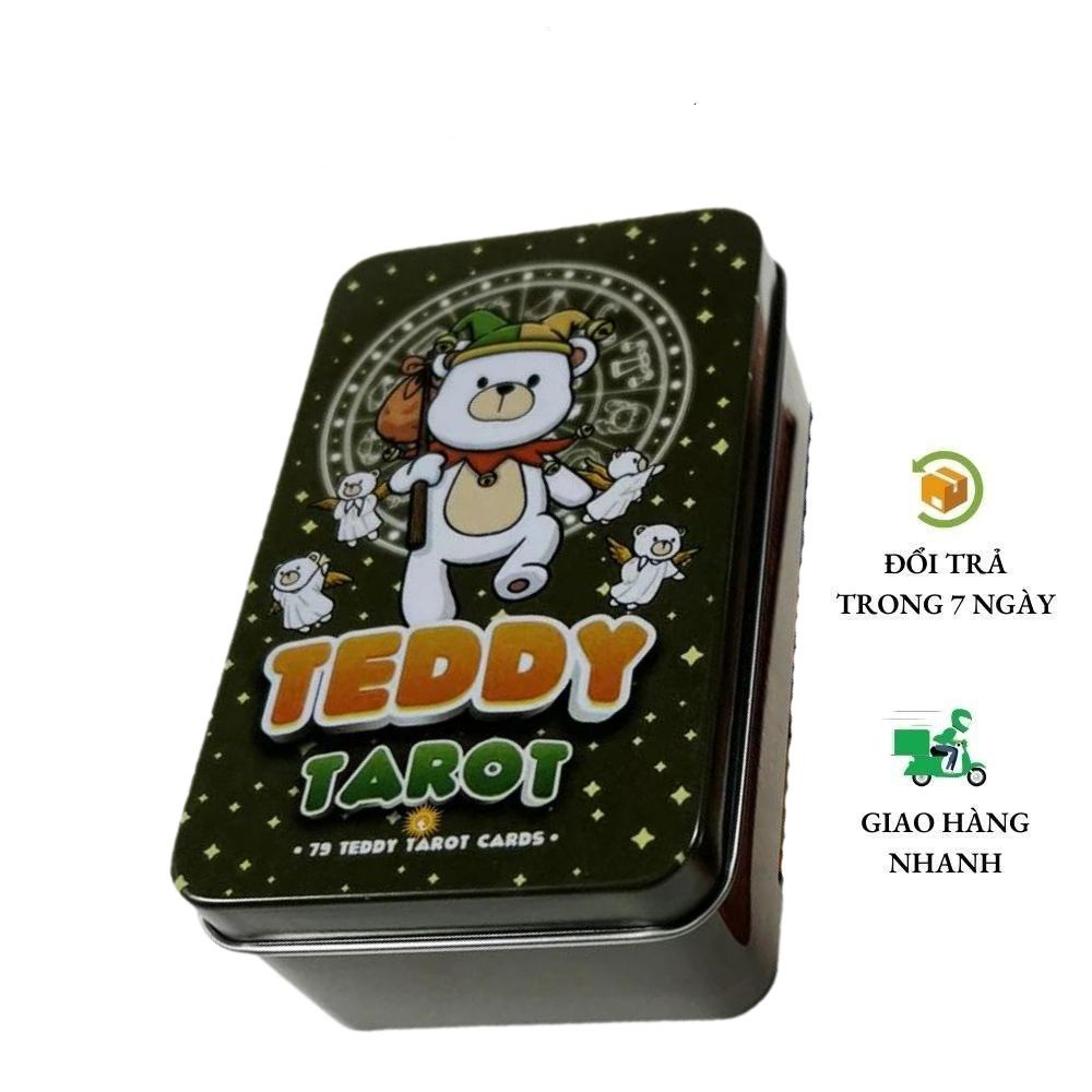 Bộ Bài Teddy Tarot 79 Thẻ  Mạ Cam Hộp Sắt