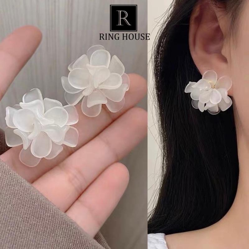 Bông tai khuyên tai nữ chùm hoa trắng đẹp cô dâu Ring House