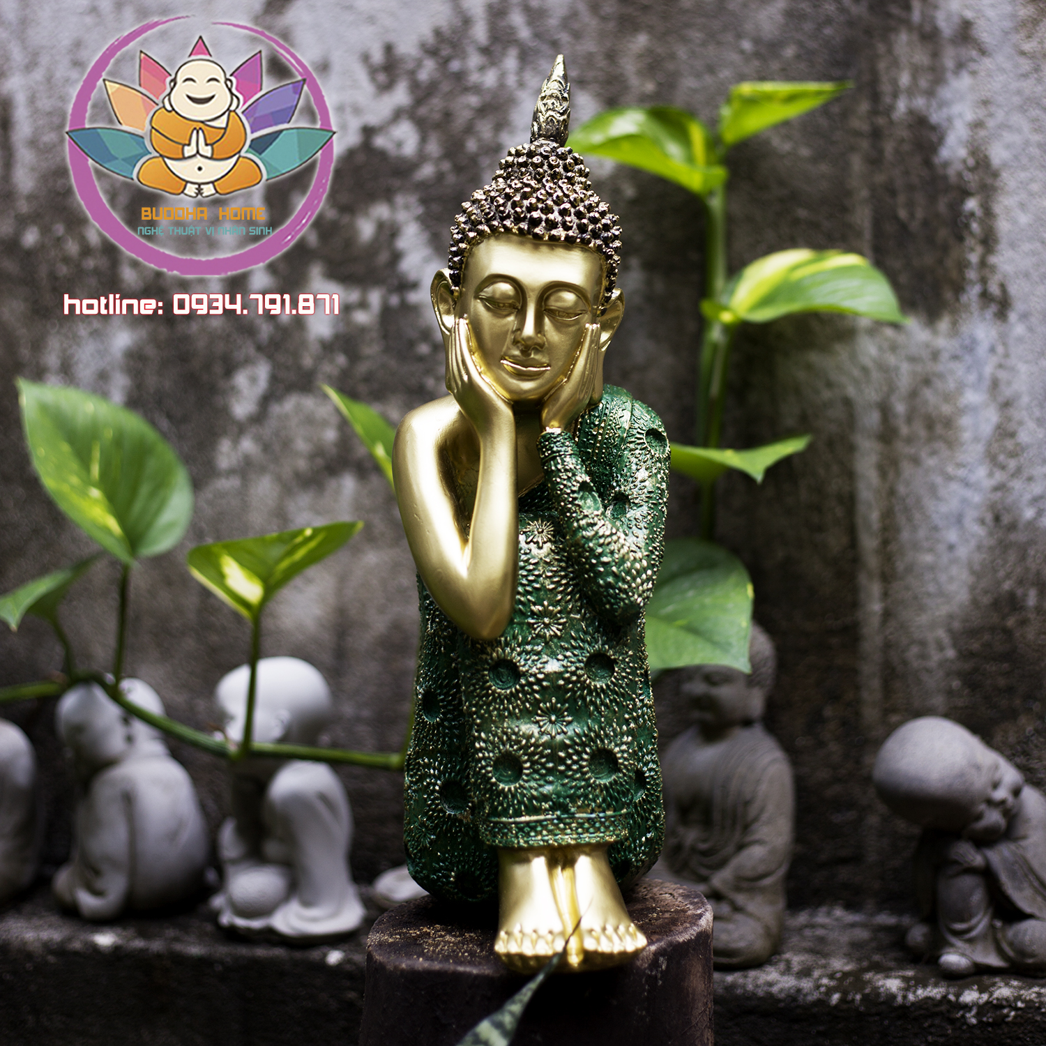 Bộ tam thế Phật An nhiên Màu xanh rêu vàng cổ, phong thủy, trang trí nhà cửa, thờ cúng