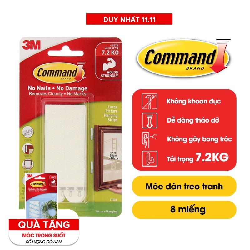 Bộ 8 Miếng dán treo tranh Command 3M tải trọng 7.2kg độ bền cao, bám cực chắc, tháo cực dễ