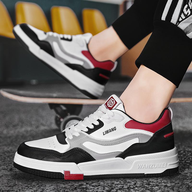 Giày trượt ván nam Giày thông thường giày ngoài trời Sneaker Sneaker Arepable Ren Up Shoes Flat Street Shoes Chaussure Homme Color: White Red Shoe Size: 44